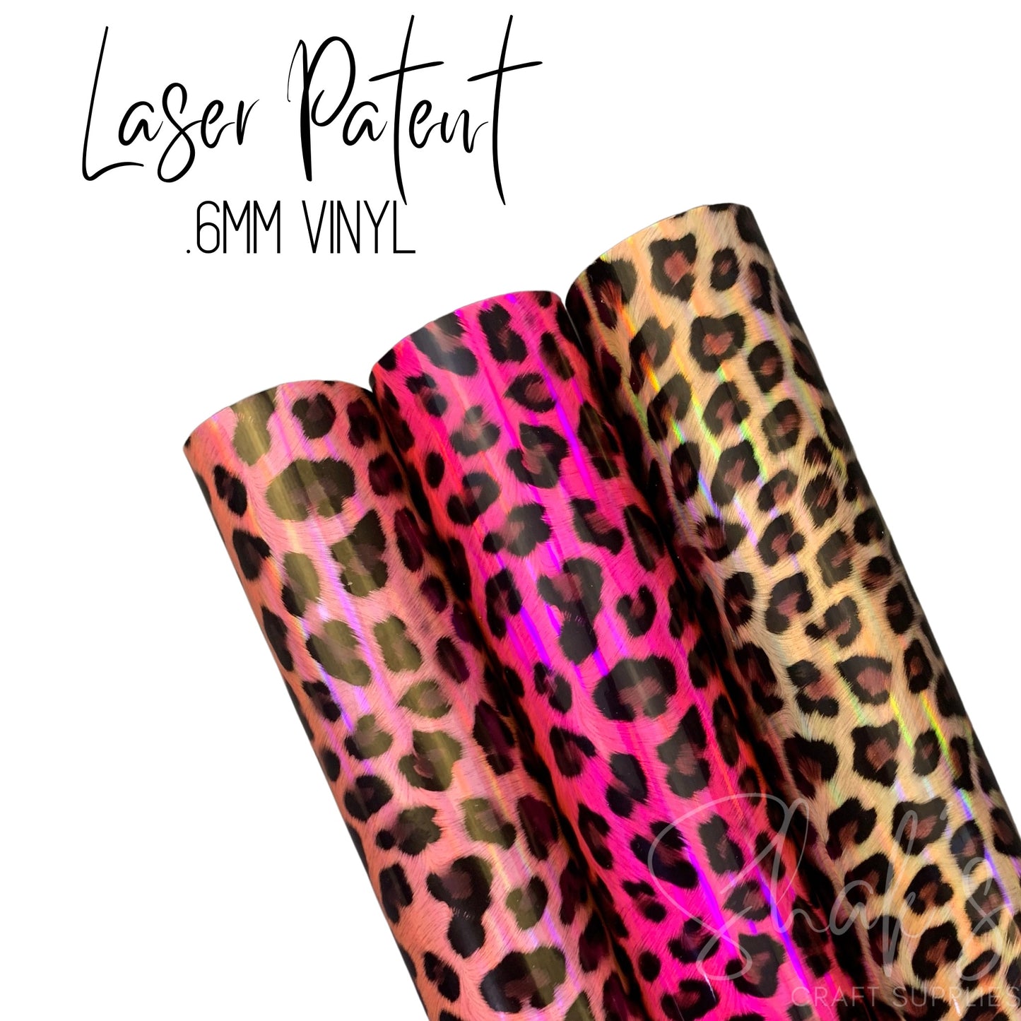 Leopard Cheetah Laser Patent Vinyl Faux Leather 1/2 Yard Roll