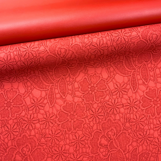 SCARLET "Embossed Blooms" Faux Leather Half Yard Roll