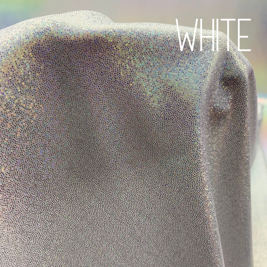 White Mini Dazzle Hologram Mystique Polyester Spandex Four Way Stretch Fabric