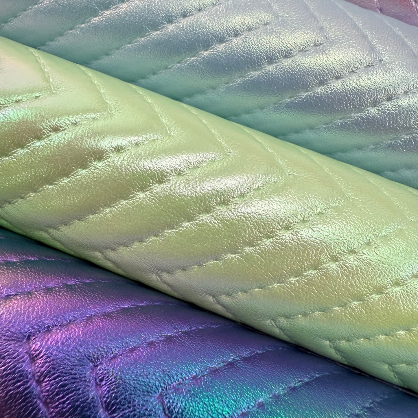Iridescent Chevron Embossed Quilted Effect Vinyl - Half Meter Roll