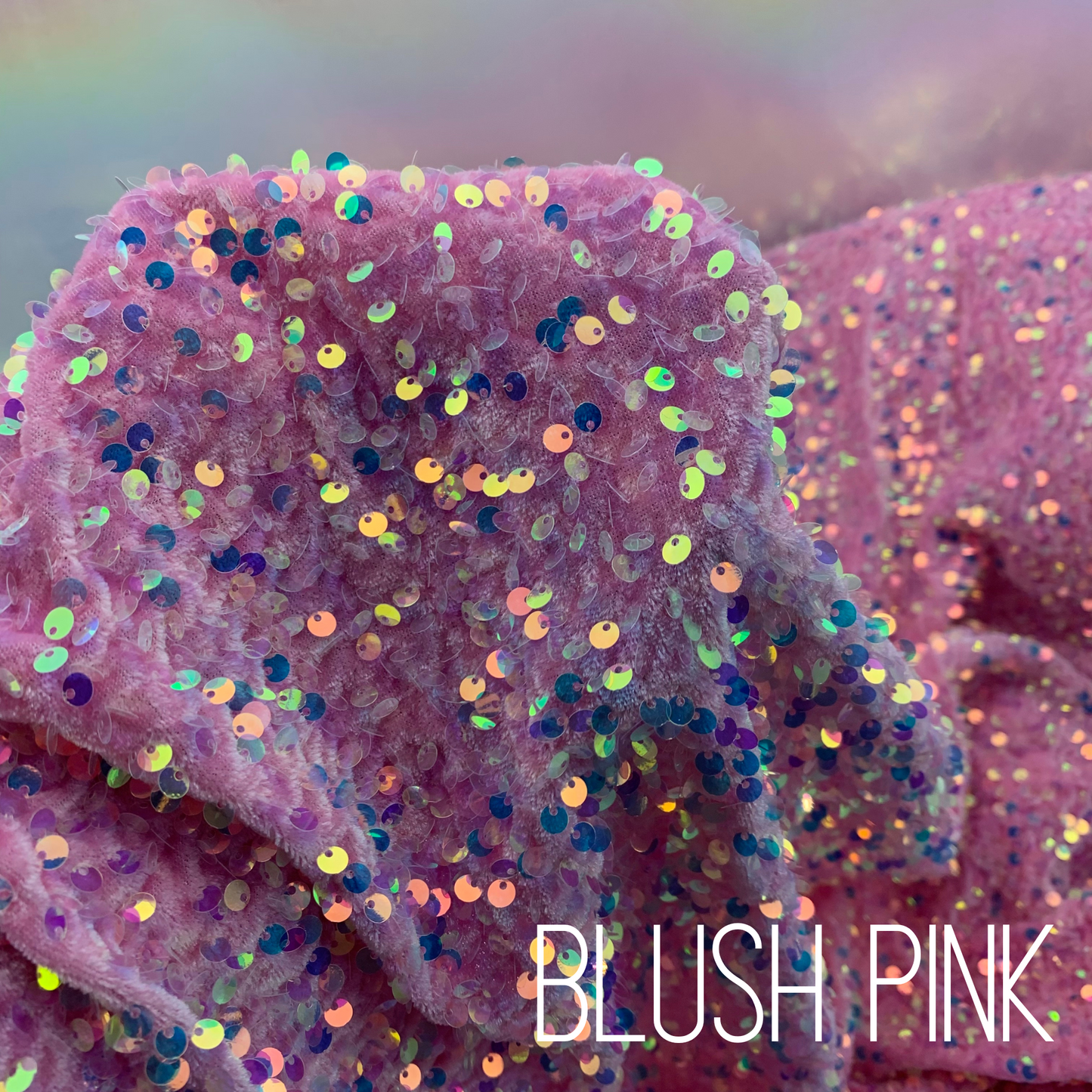 Blush Pink Sequin Velvet Four Way Stretch Fabric