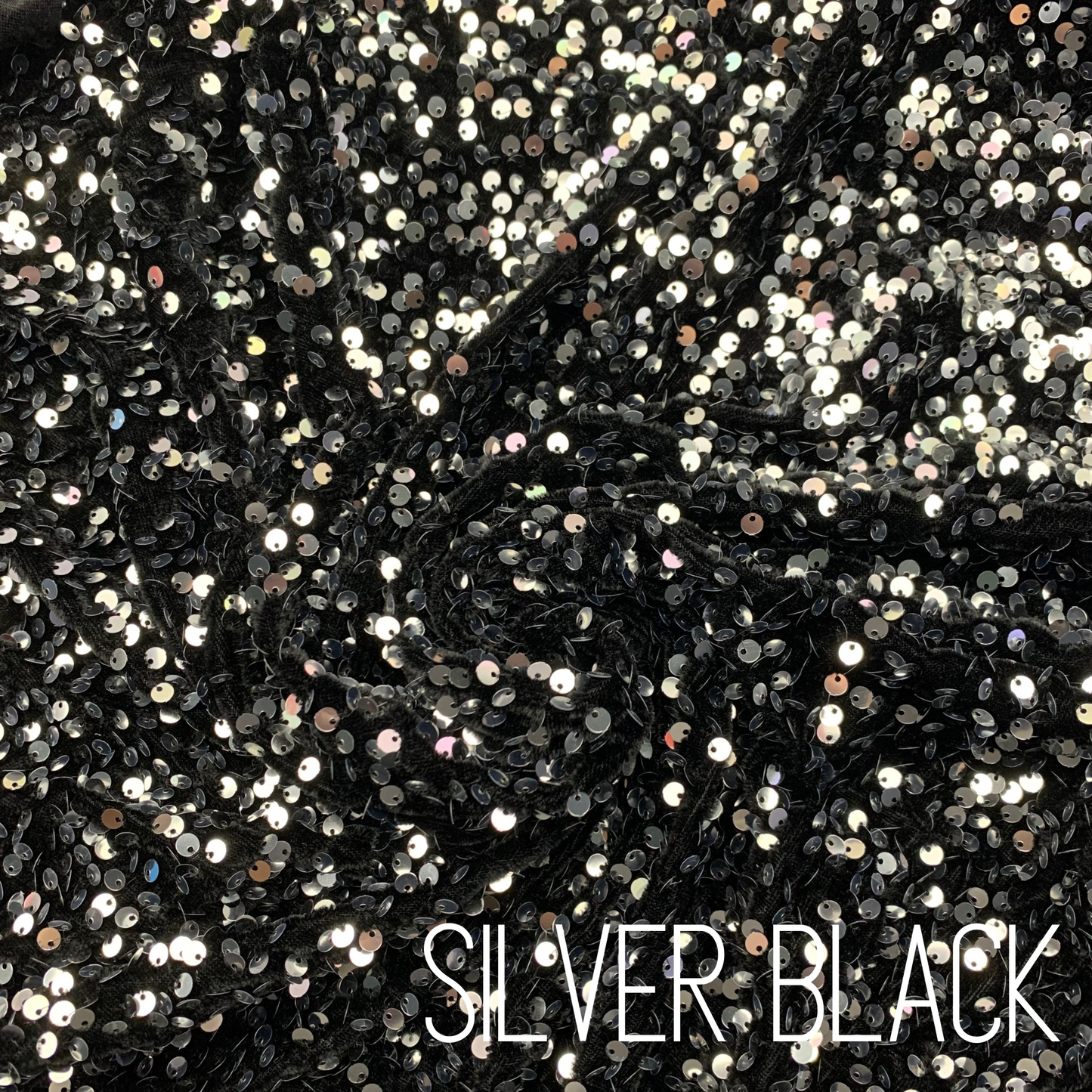 Silver Black Sequin Velvet Four Way Stretch Fabric