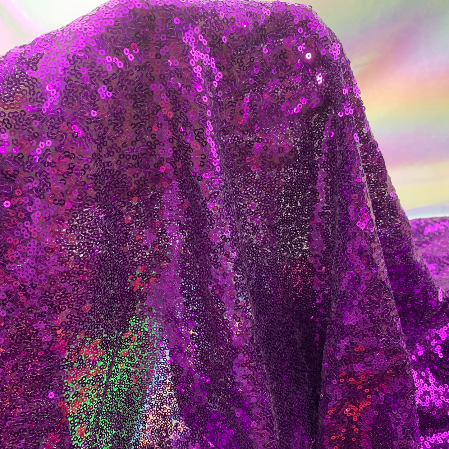 Black Baby Sequin on Mesh Two Way Stretch Polyester Fabric