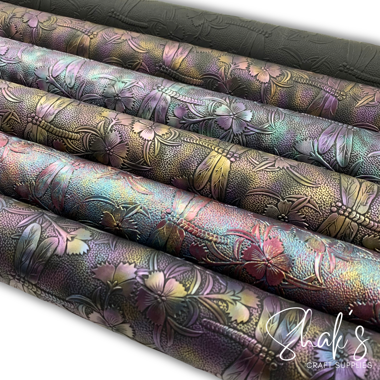 NEW STOCK - Butterfly and Dragonfly Embossed Faux Leather Half Meter Roll