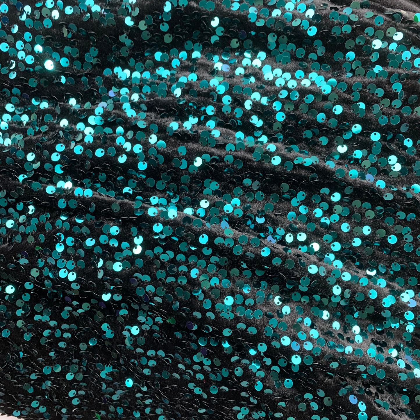 Teal Black Sequin Velvet Four Way Stretch Fabric