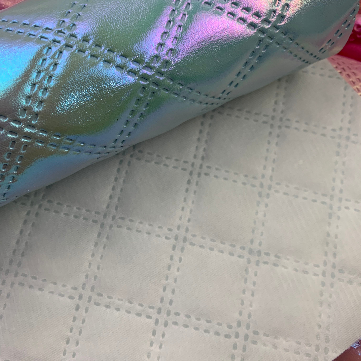 Diamond Iridescent Quilted Faux Leather Half Yard Roll