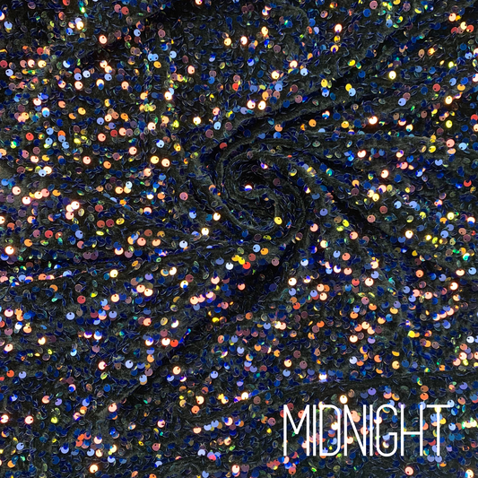 Midnight Sequin Velvet Four Way Stretch Fabric