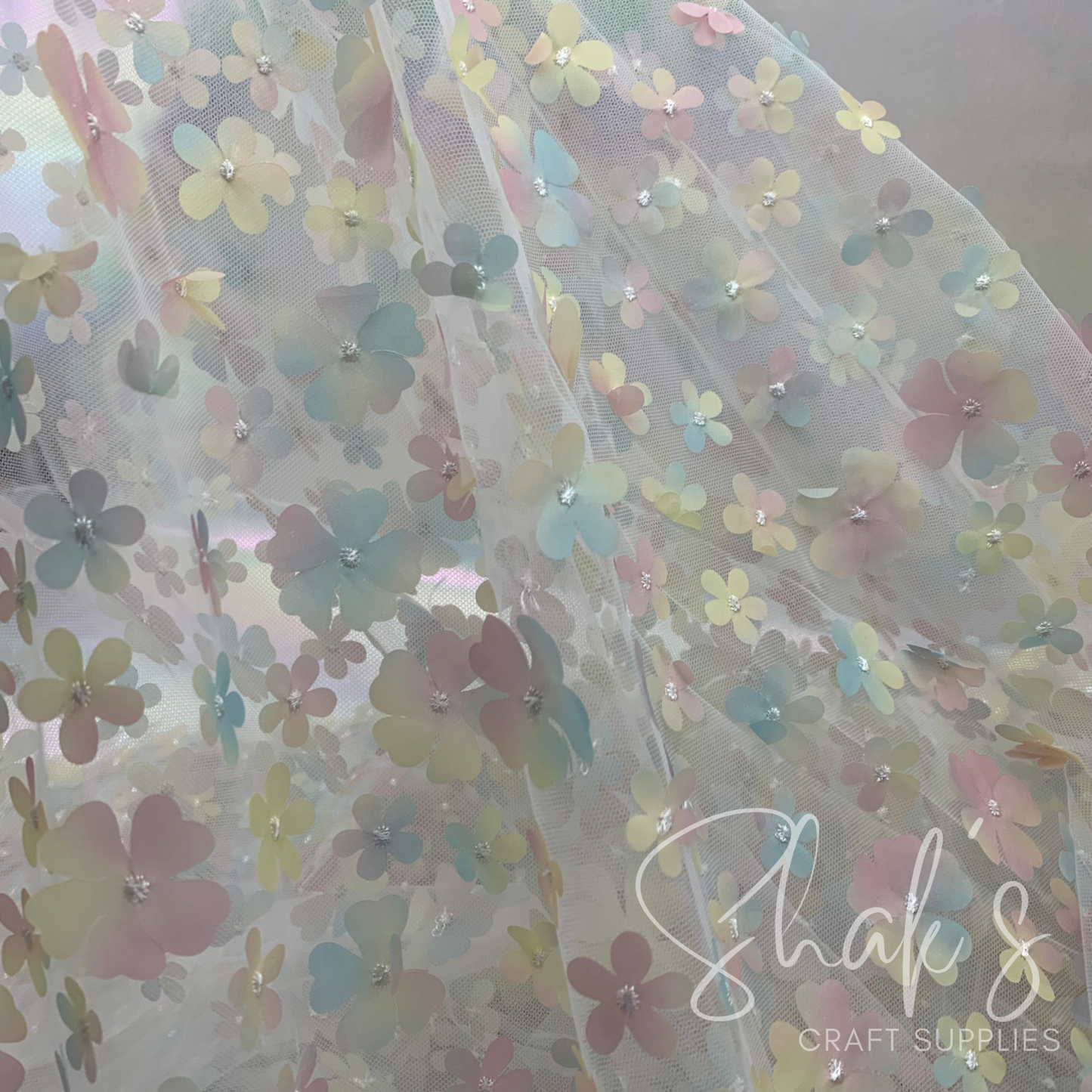 Fall Ombre 3D Flower Embroidery Mesh Two Way Stretch Fabric