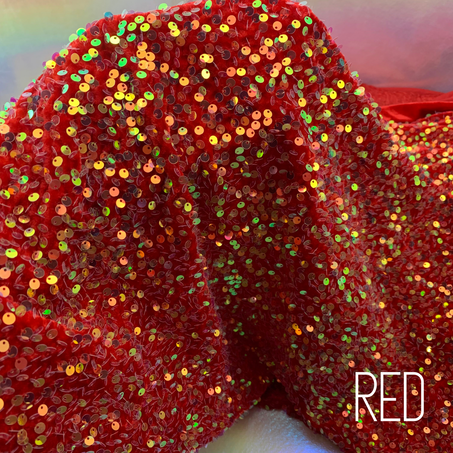 Red Sequin Velvet Four Way Stretch Fabric