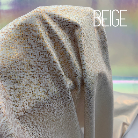 Beige Mini Dazzle Hologram Mystique Polyester Spandex Four Way Stretch Fabric