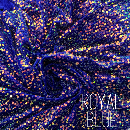 Royal Blue Sequin Velvet Four Way Stretch Fabric