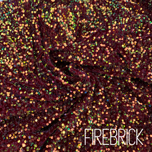 Firebrick Sequin Velvet Four Way Stretch Fabric