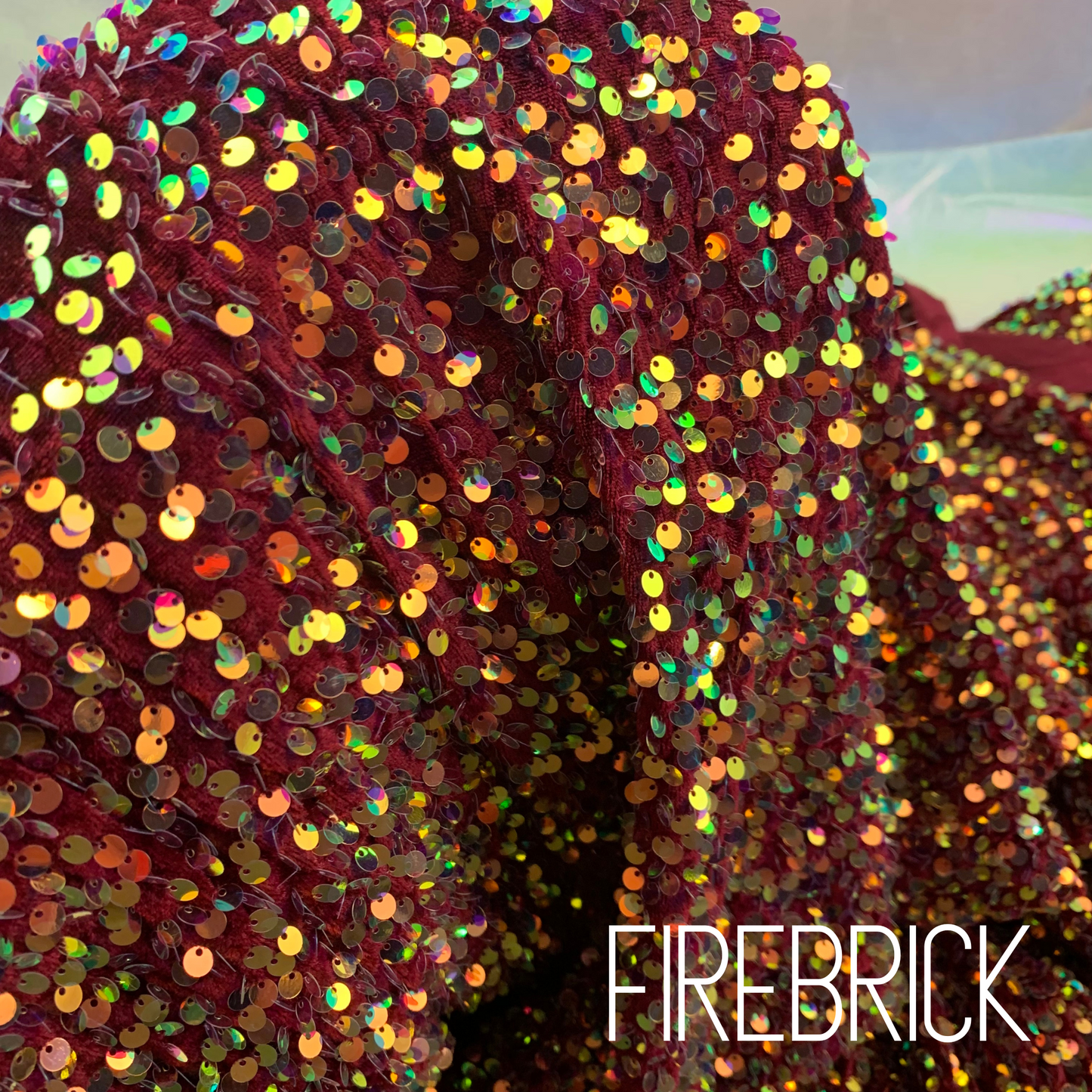 Firebrick Sequin Velvet Four Way Stretch Fabric