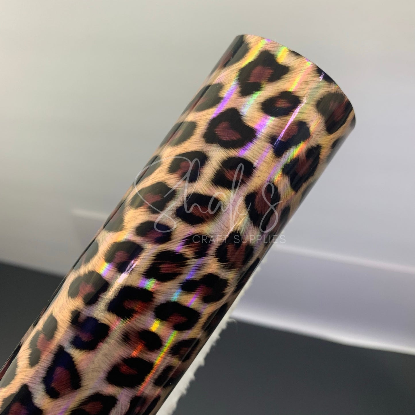 Leopard Cheetah Laser Patent Vinyl Faux Leather 1/2 Yard Roll