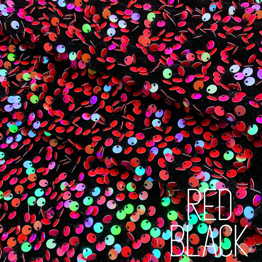 Red Black Sequin Velvet Four Way Stretch Fabric