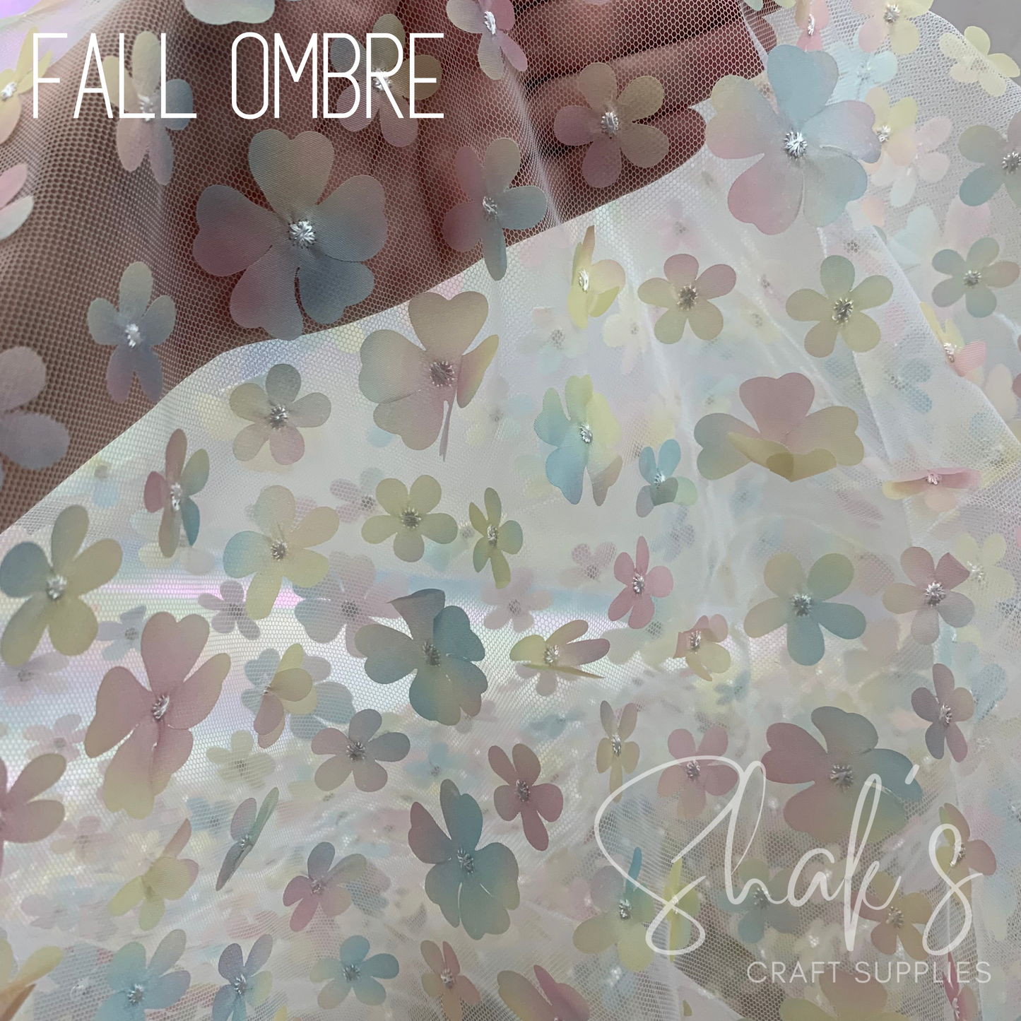 Fall Ombre 3D Flower Embroidery Mesh Two Way Stretch Fabric