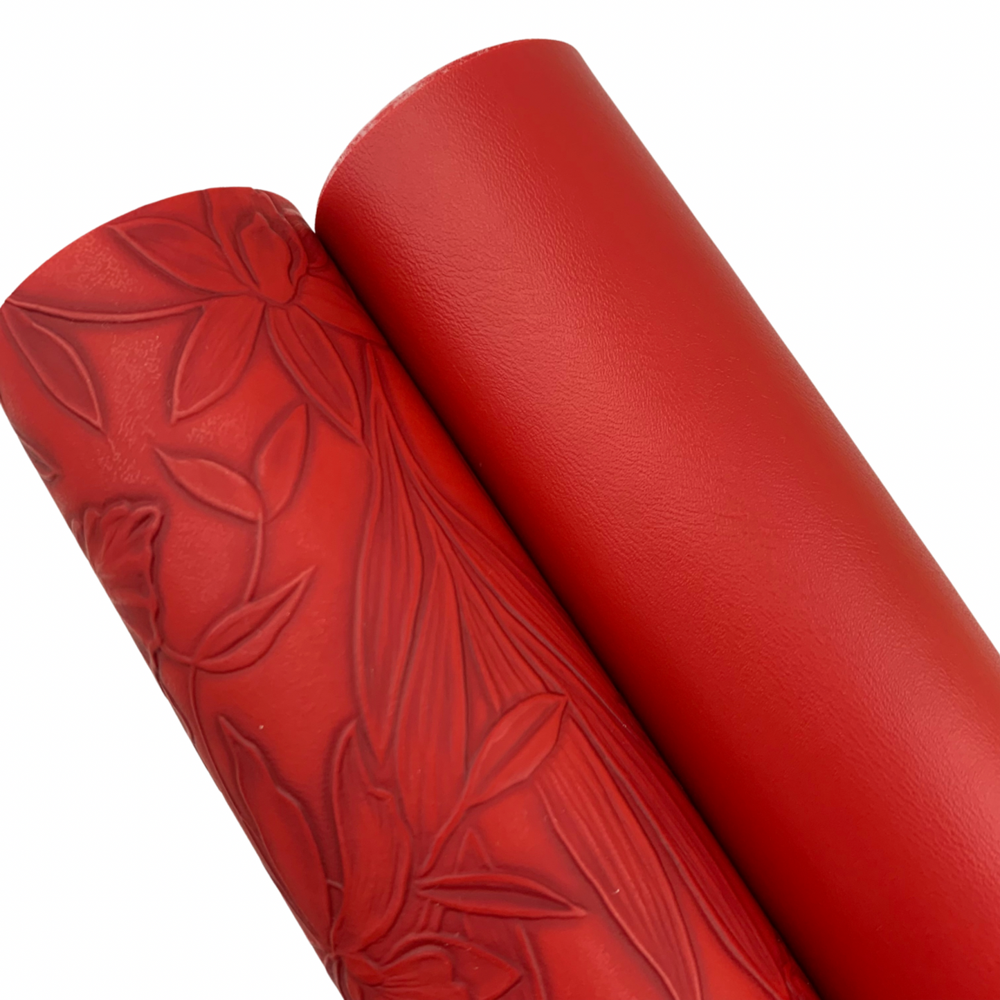 Lipstick Red “Embossed Tropics” Faux Leather Half Meter Rolls