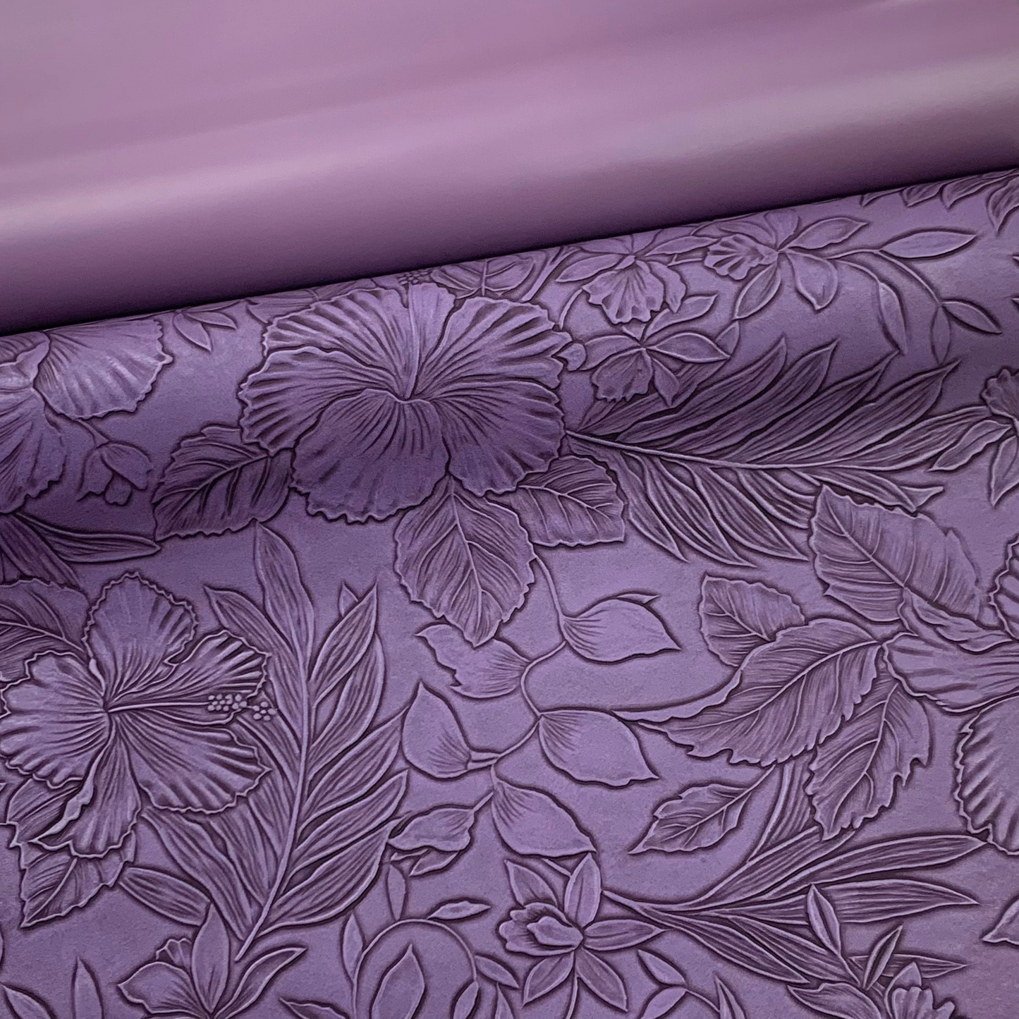 EGGPLANT “Embossed Tropics” Faux Leather Large and Half Yard Rolls