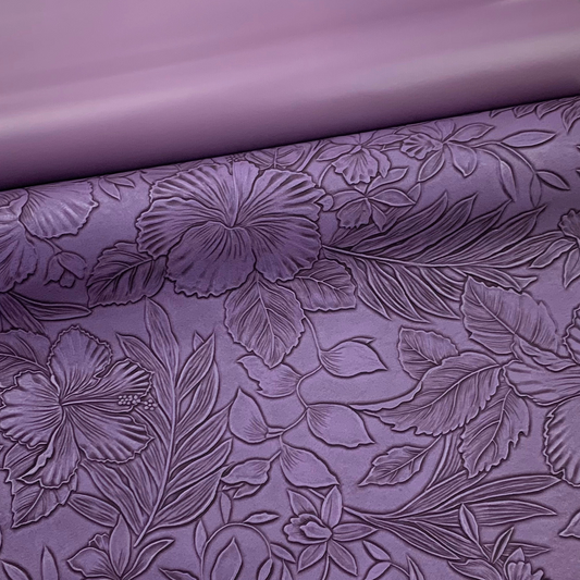 EGGPLANT “Embossed Tropics” Faux Leather Large and Half Yard Rolls