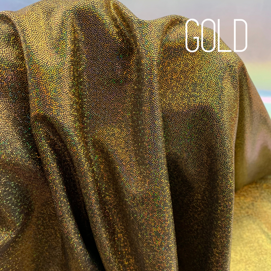 Gold  Mini Dazzle Hologram Mystique Polyester Spandex Four Way Stretch Fabric