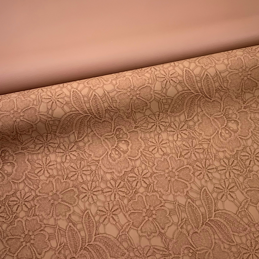 TAUPE "Embossed Blooms" Faux Leather Half Yard Roll