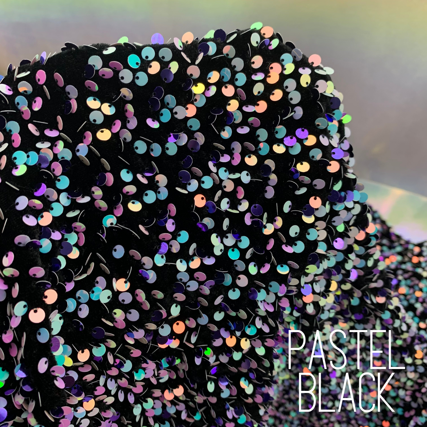 Pastel Black Sequin Velvet Four Way Stretch Fabric