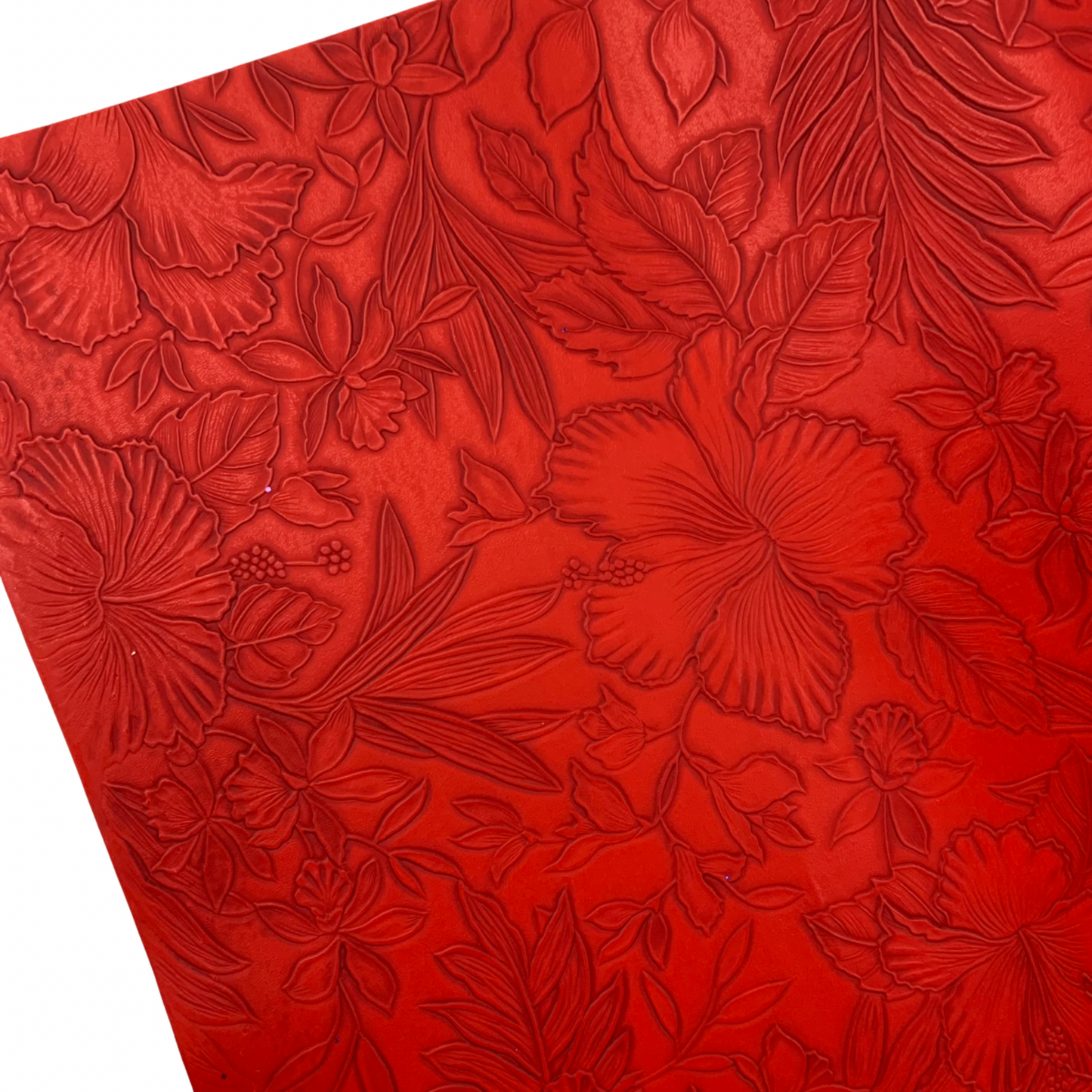 Lipstick Red “Embossed Tropics” Faux Leather Half Meter Rolls