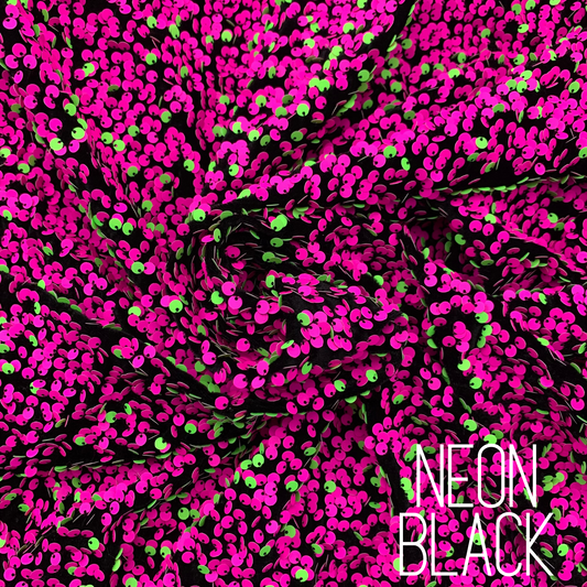 Neon Black Sequin Velvet Four Way Stretch Fabric