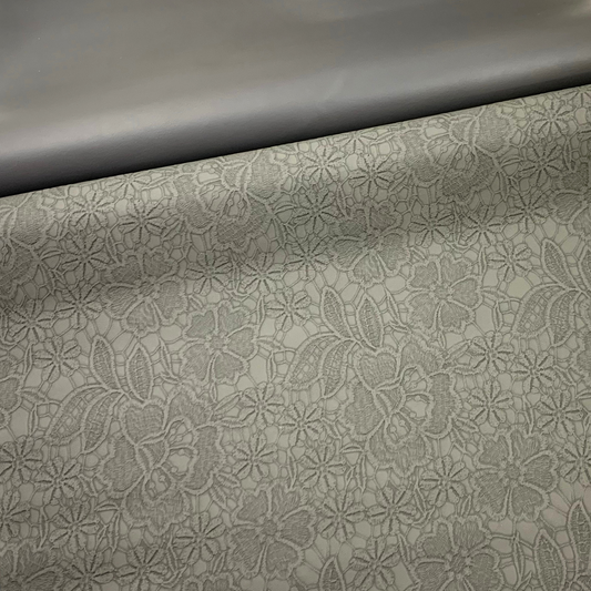 CHARCOAL "Embossed Blooms" Faux Leather Half Yard Roll