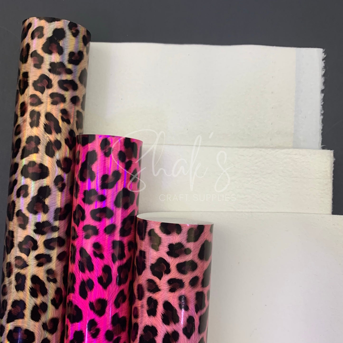 Leopard Cheetah Laser Patent Vinyl Faux Leather 1/2 Yard Roll