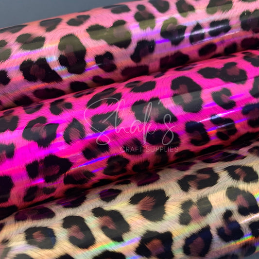 Leopard Cheetah Laser Patent Vinyl Faux Leather 1/2 Yard Roll