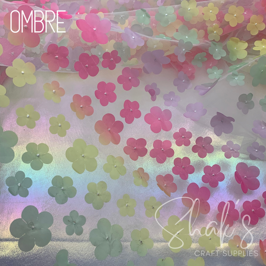 Ombre 3D Flower Embroidery Mesh Two Way Stretch Fabric