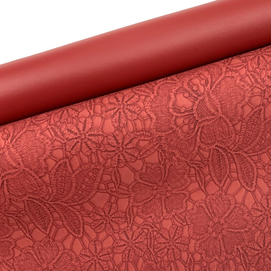 CARMINE "Embossed Blooms" Faux Leather Half Yard Roll