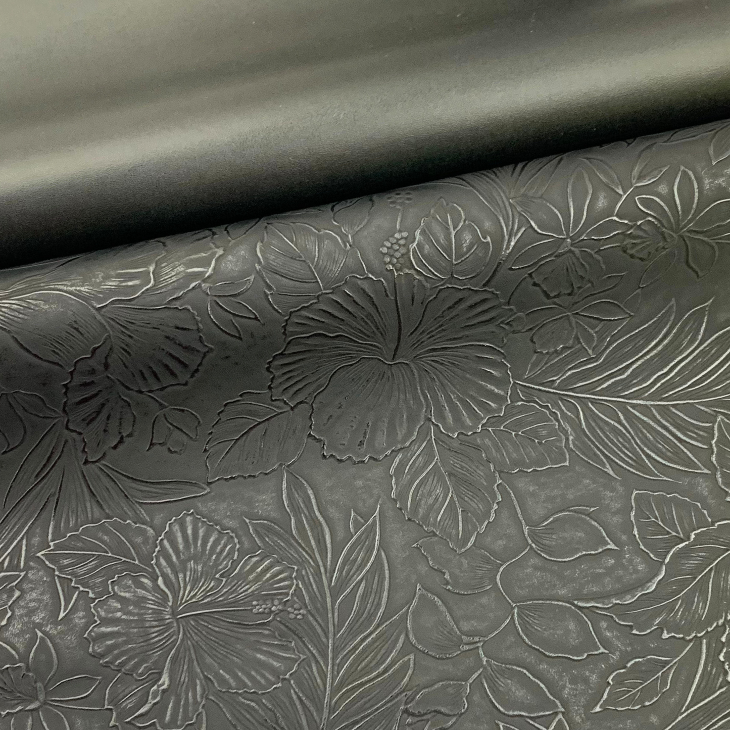 BLACK “Embossed Tropics” Faux Leather Half Yard Rolls