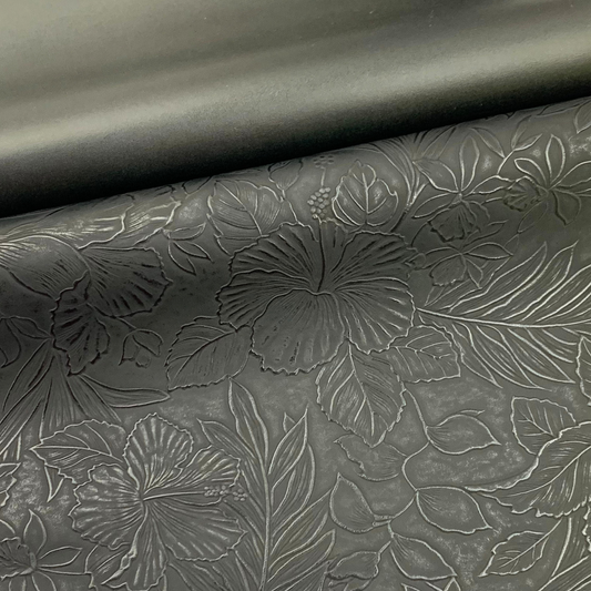 BLACK “Embossed Tropics” Faux Leather Half Yard Rolls