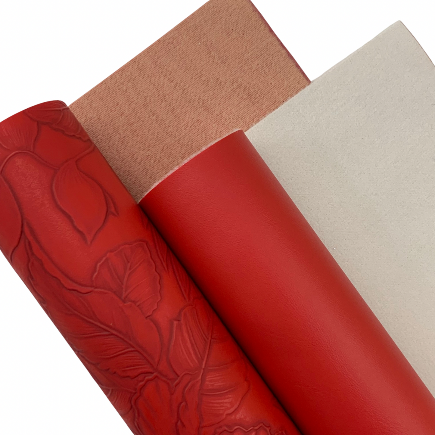 Lipstick Red “Embossed Tropics” Faux Leather Half Meter Rolls