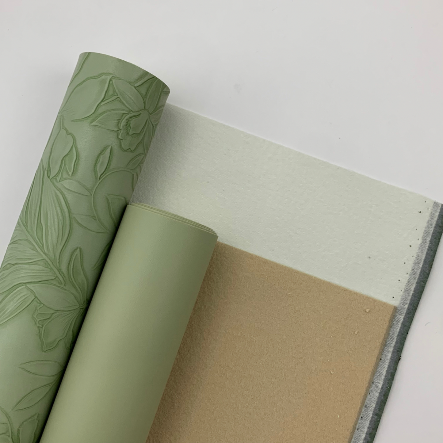 Laurel Green “Embossed Tropics” Faux Leather Half Meter Rolls