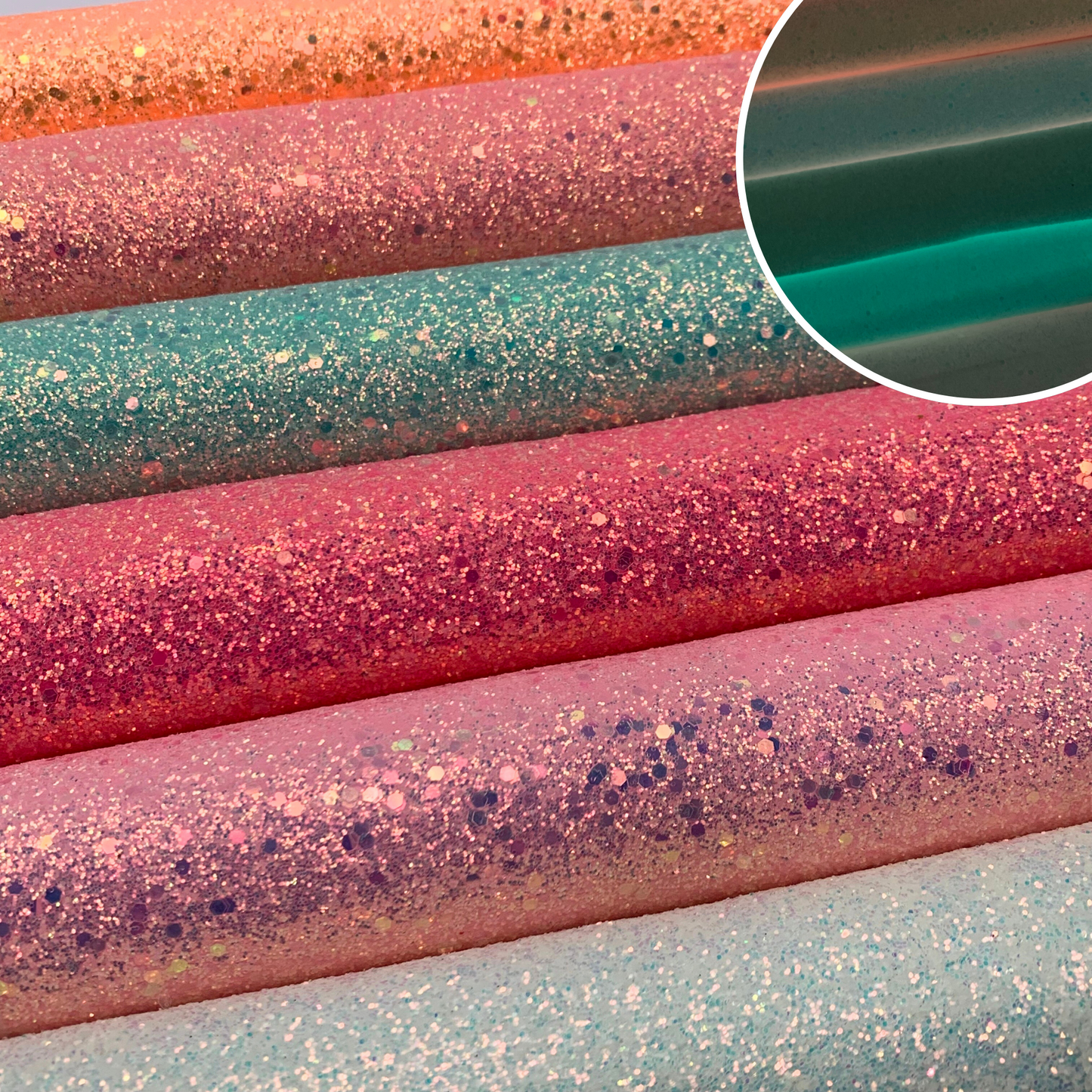 GLOW IN THE DARK Chunky Glitter Faux Leather with Soft Felt Backing