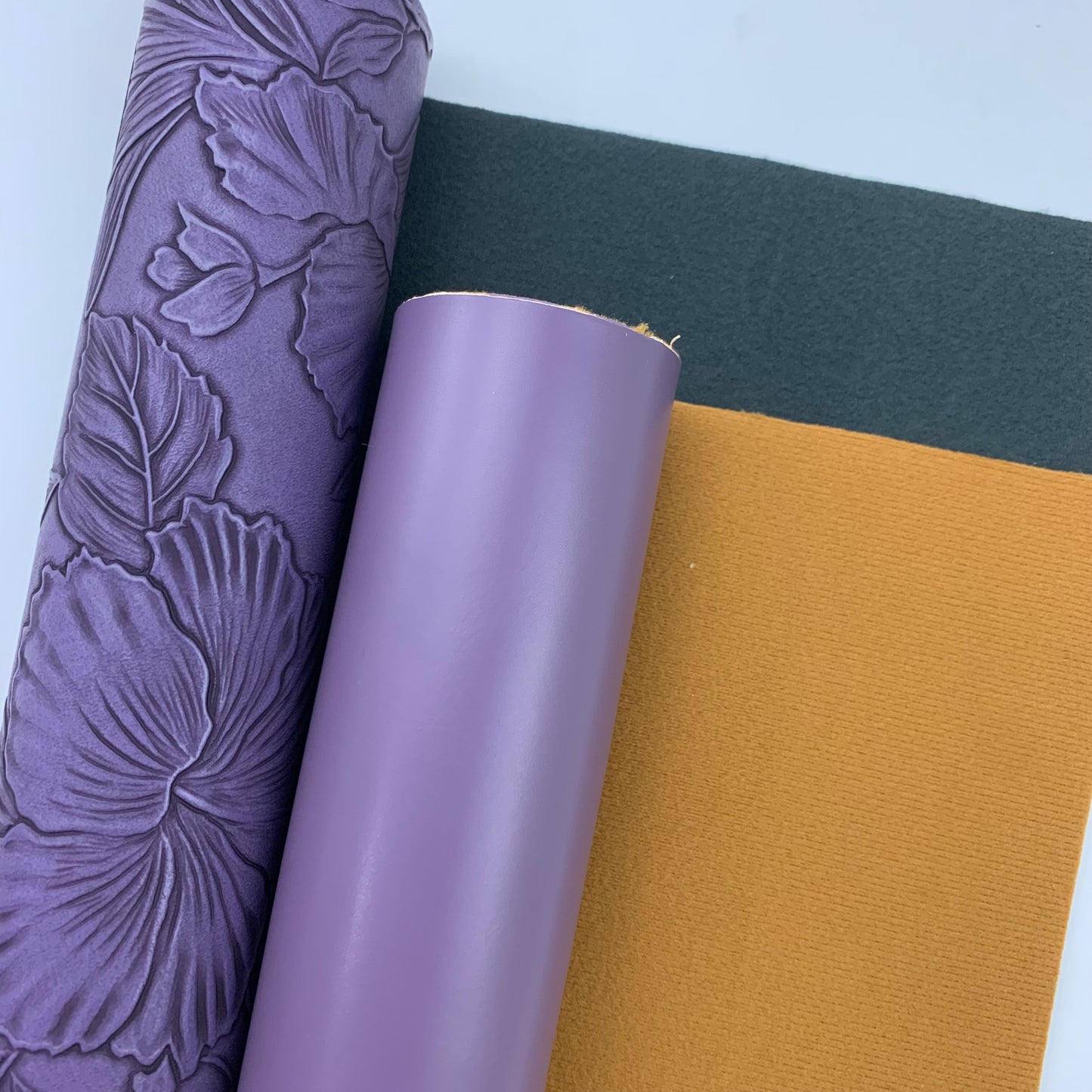 EGGPLANT “Embossed Tropics” Faux Leather Large and Half Yard Rolls