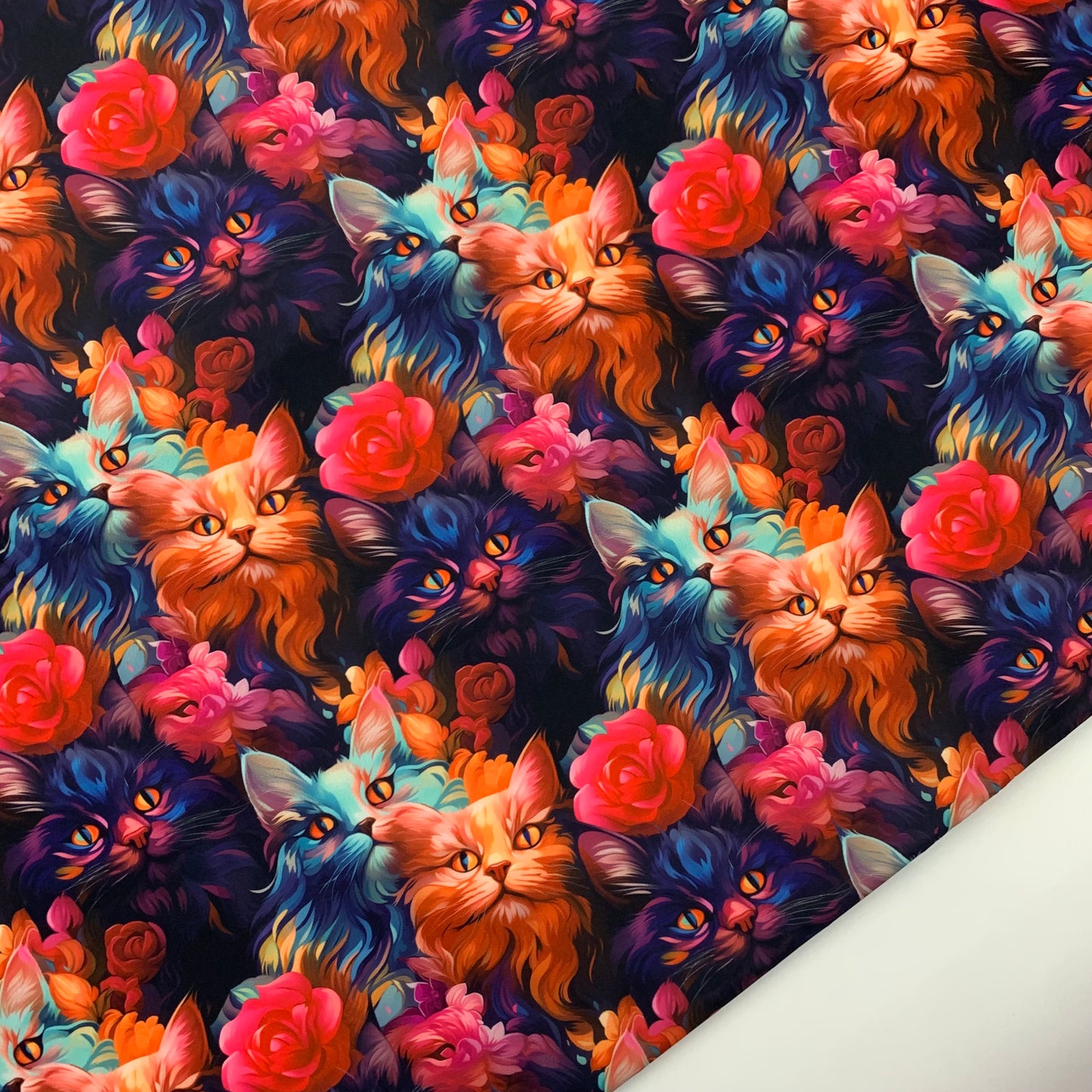 Floral Cats Print HydroReminisce™ Waterproof Luxury Fabric