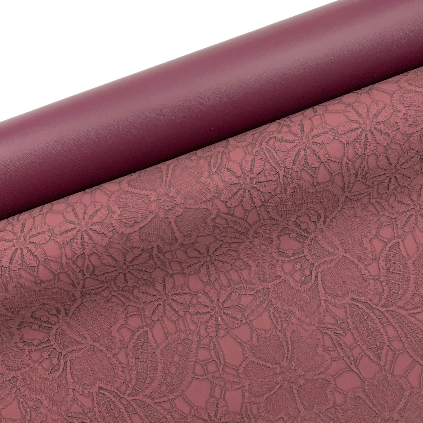 WINE BERRY "Embossed Blooms" Faux Leather Half Yard Roll