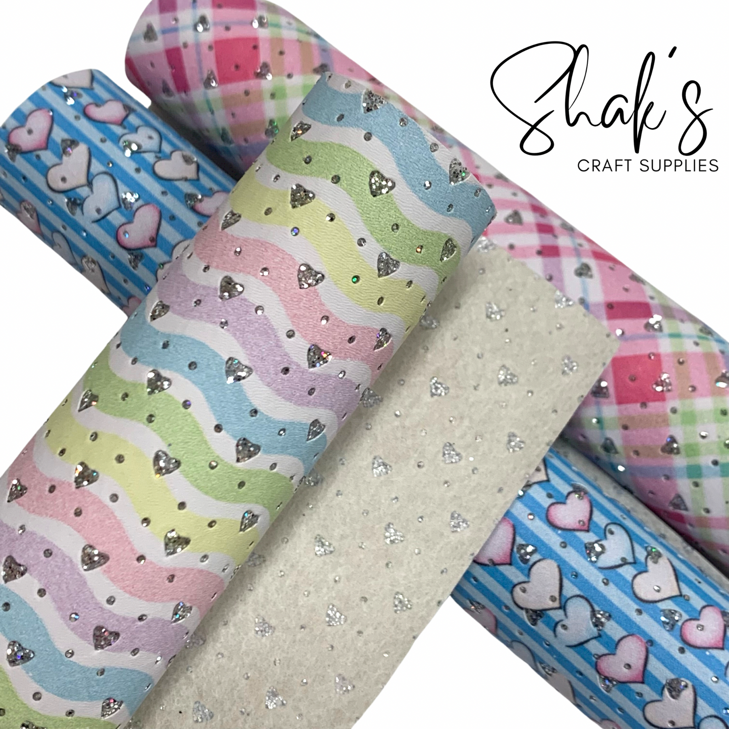 Glitter Embossed Hearts Printed Faux Leather Sheet