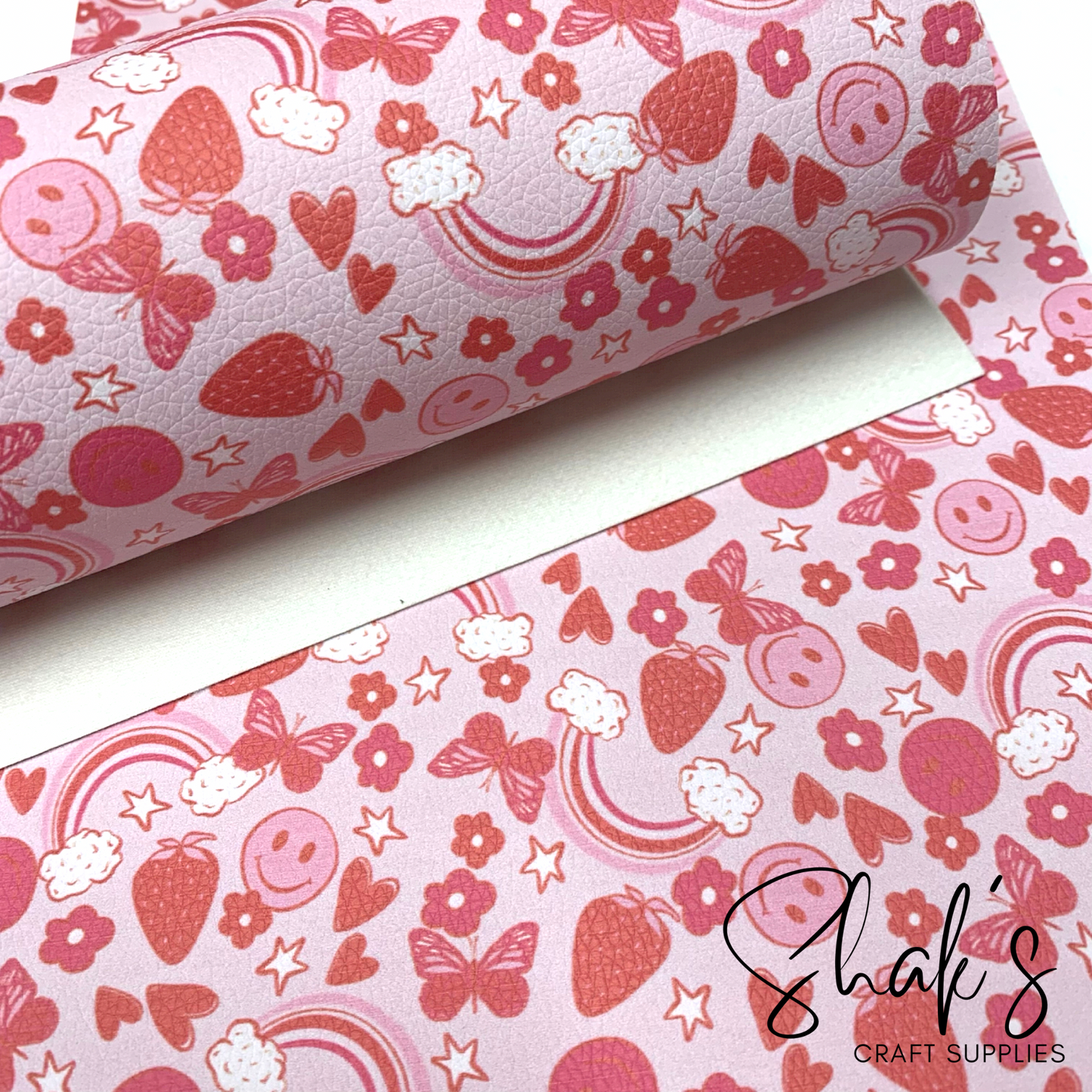 Pink Hearts Rainbow Pebbled Vegan Leather Sheet