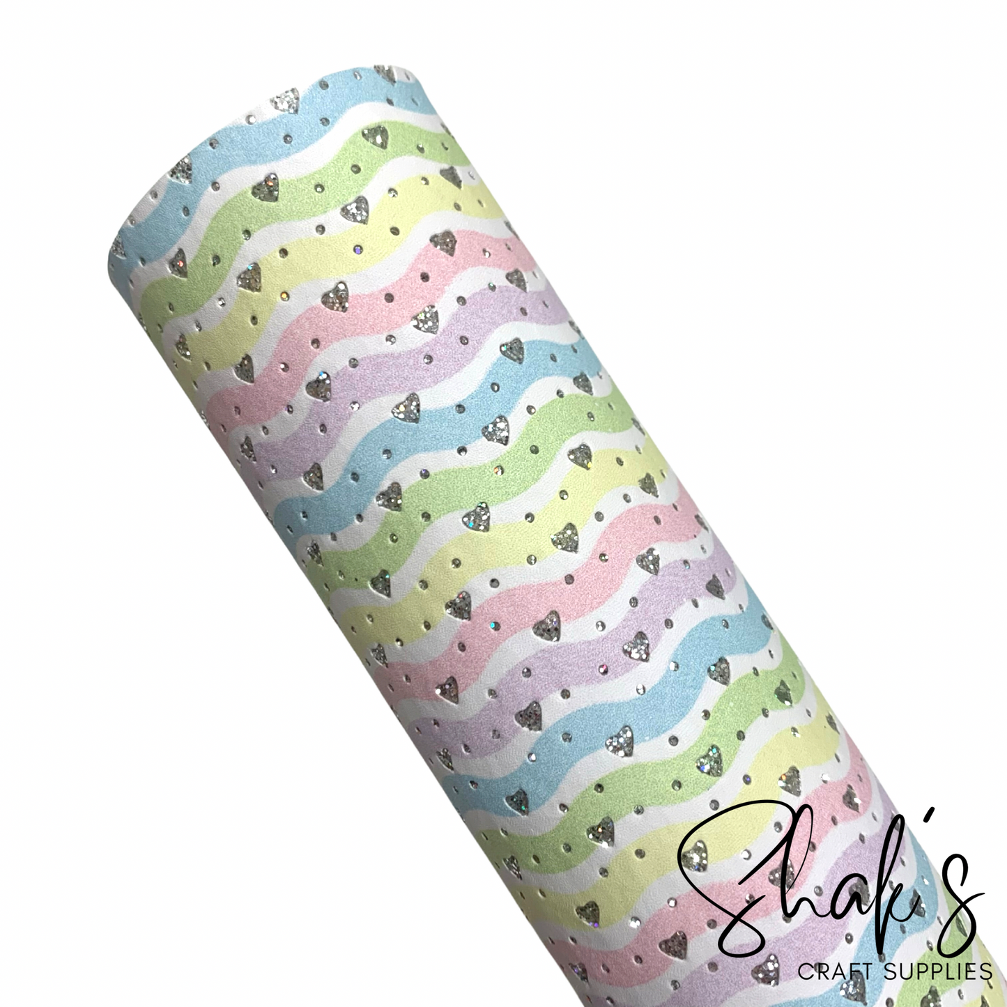 Glitter Embossed Hearts Printed Faux Leather Sheet