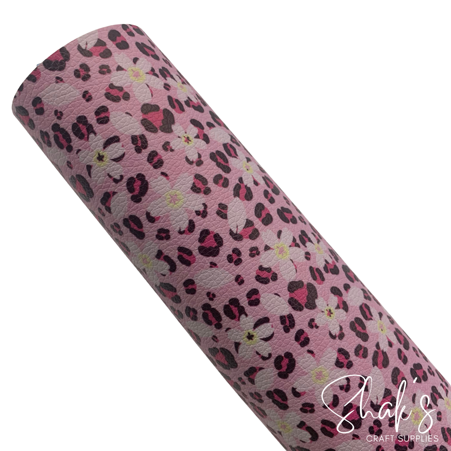 Pink Floral Cheetah Leopard Animal Print Pebble Vegan Leather Sheet