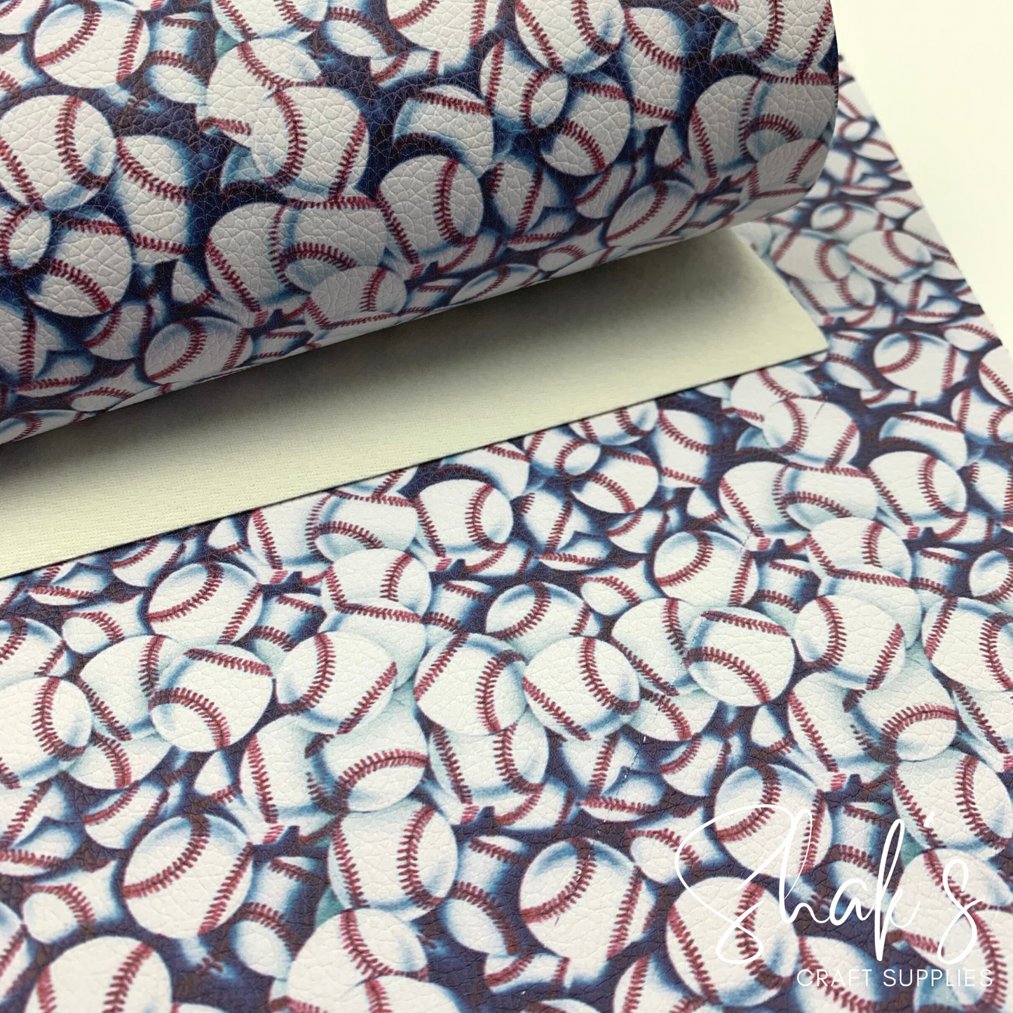 Baseball Print Vegan Pebble Leather Fabric