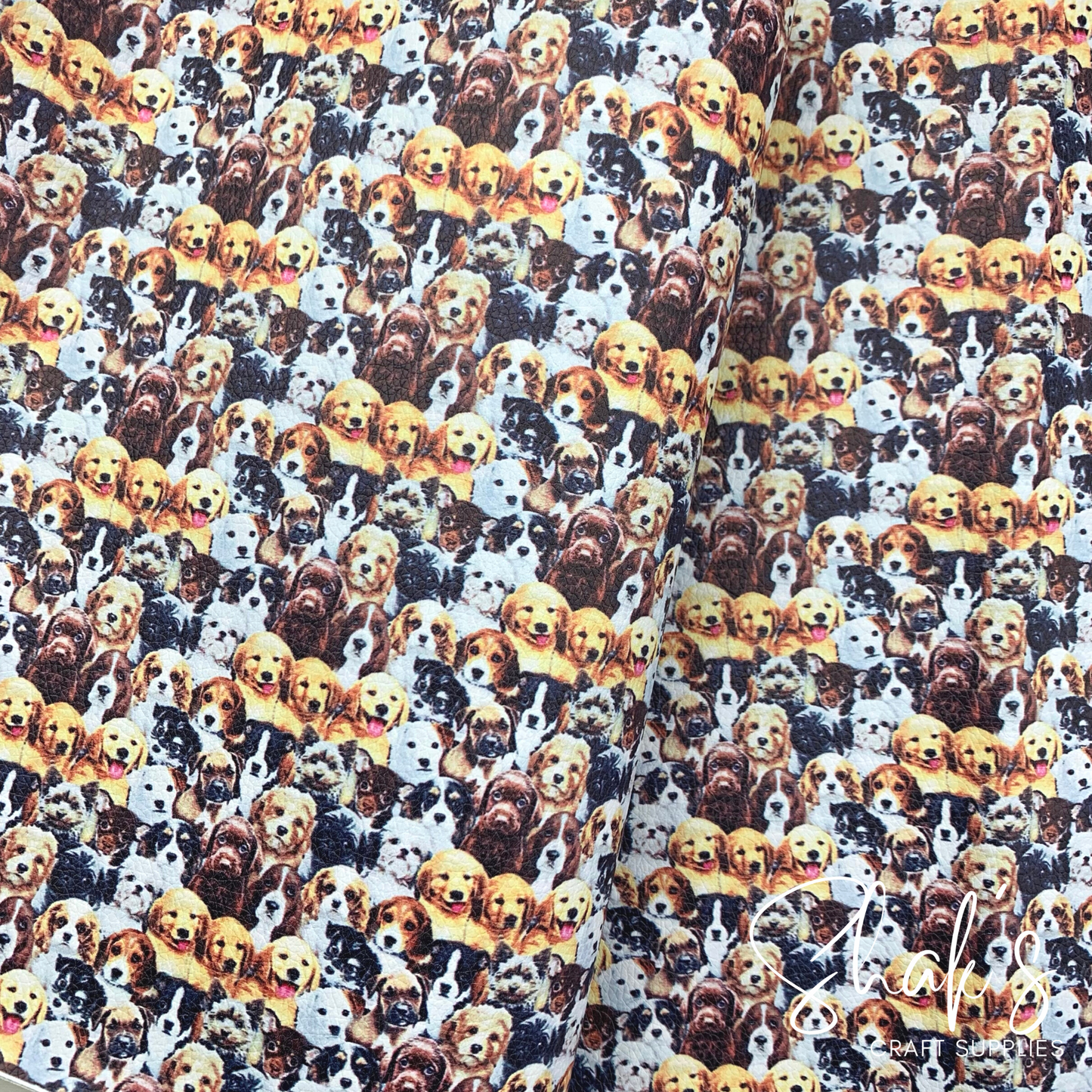 Bunch of Puppies Classic Puppy Dog Print Vegan Leather Fabric