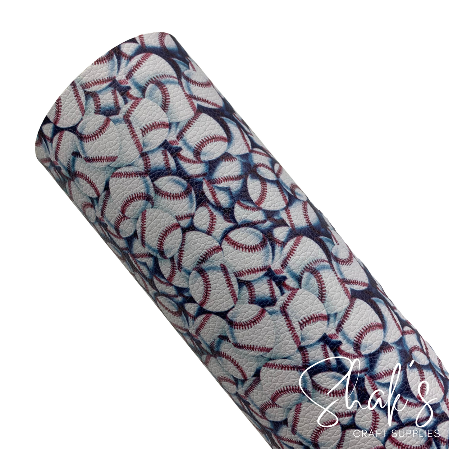 Baseball Print Vegan Pebble Leather Fabric