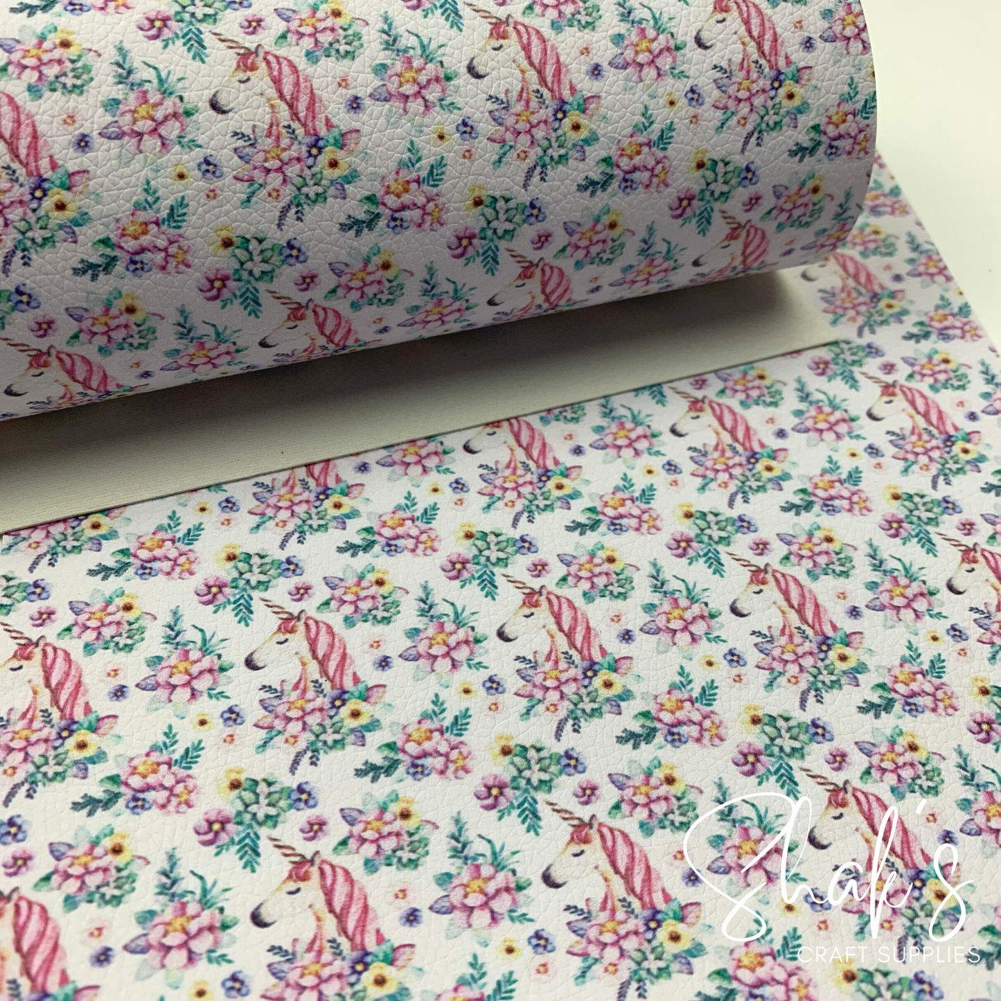 Unicorn Floral Print Pebble Vegan Leather