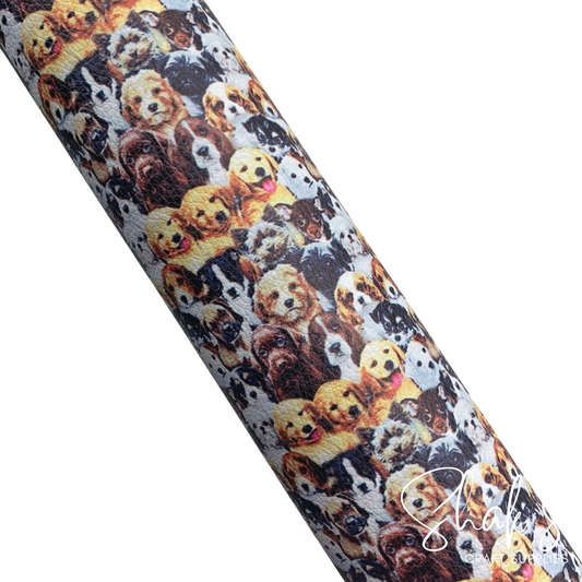 Bunch of Puppies Classic Puppy Dog Print Vegan Leather Fabric
